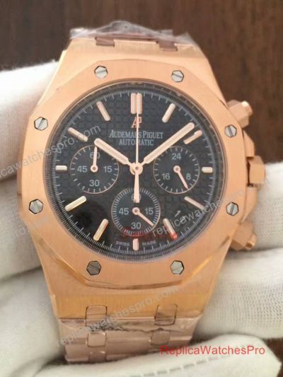 Replica Audemars Piguet Royal Oak Chronograph Watch Rose Gold Black 072906